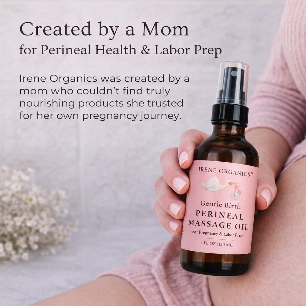 Organic Perineal Massage Oil Spray by Irene Organics for Pregnancy and Postpartum - Prevention for Perineum Tearing, All Natural, Pregnancy Third Trimester Must Haves for Childbirth