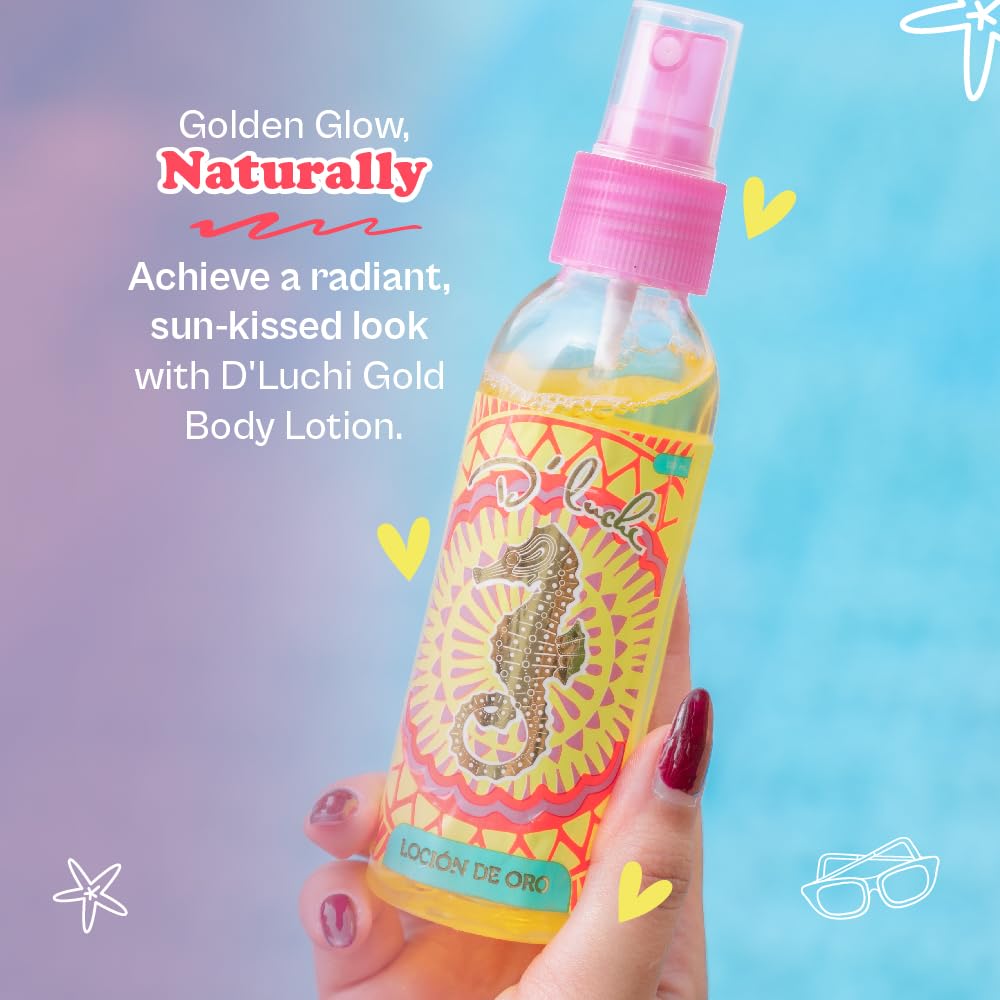 D'Luchi Gold Body Lotion for Women and Men - Natural Body Hair Lightener Spray with Colagen and Vitamin E - Blonde Look Enhancer - Skin Brightening Toning Mist - 2 oz