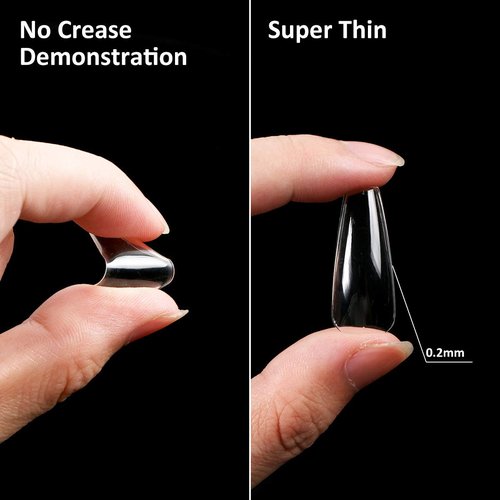 500PCS No Trace Coffin Long Ballerina Acrylic False Nails, Clear Full Cover Long Coffin Nails with Nail Cutter, Glue, Files, Buffers and Brush