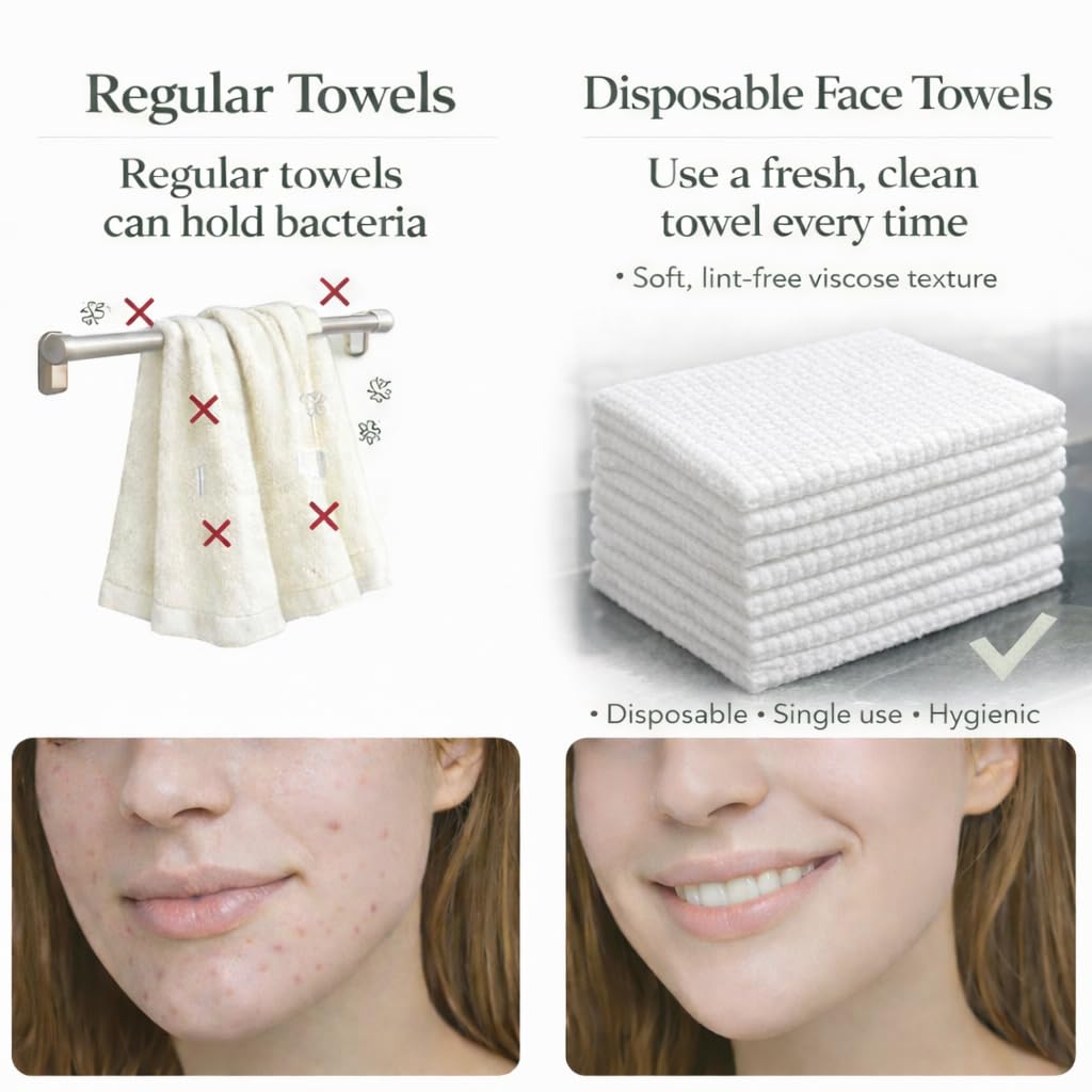 SoftBloom Disposable Face Towels XL – 50 Count Biodegradable Viscose Clean Towels for Face | Ultra Soft Single-Use Facial Towels | Sensitive & Acne-Prone Skin | Skincare, Cleansing & Makeup Removal