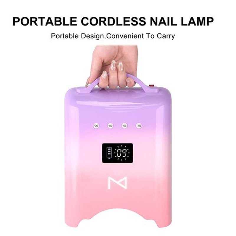 M - NEO Cordless & Rechargeable Nail Curing Lamp 78W with 4 LCD Time Display Timer, Auto Sensor, and Spacious Interior for All Hand Sizes and Nail Lengths (Metallic Rose Gold)