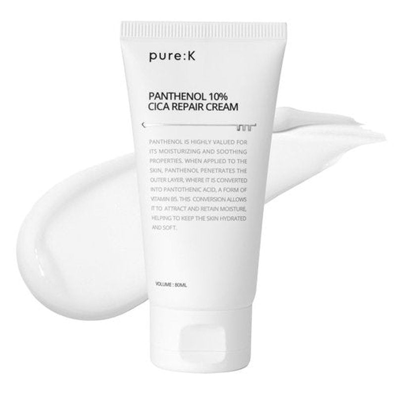 PURE K Panthenol 10% CICA Repair Cream - Intensive Barrier Recovery - Soothing Moisturizer for Sensitive, Damaged Skin, Redness & Post-Acne Repair, Korean Skincare (2.7 Fl Oz / 80ml)