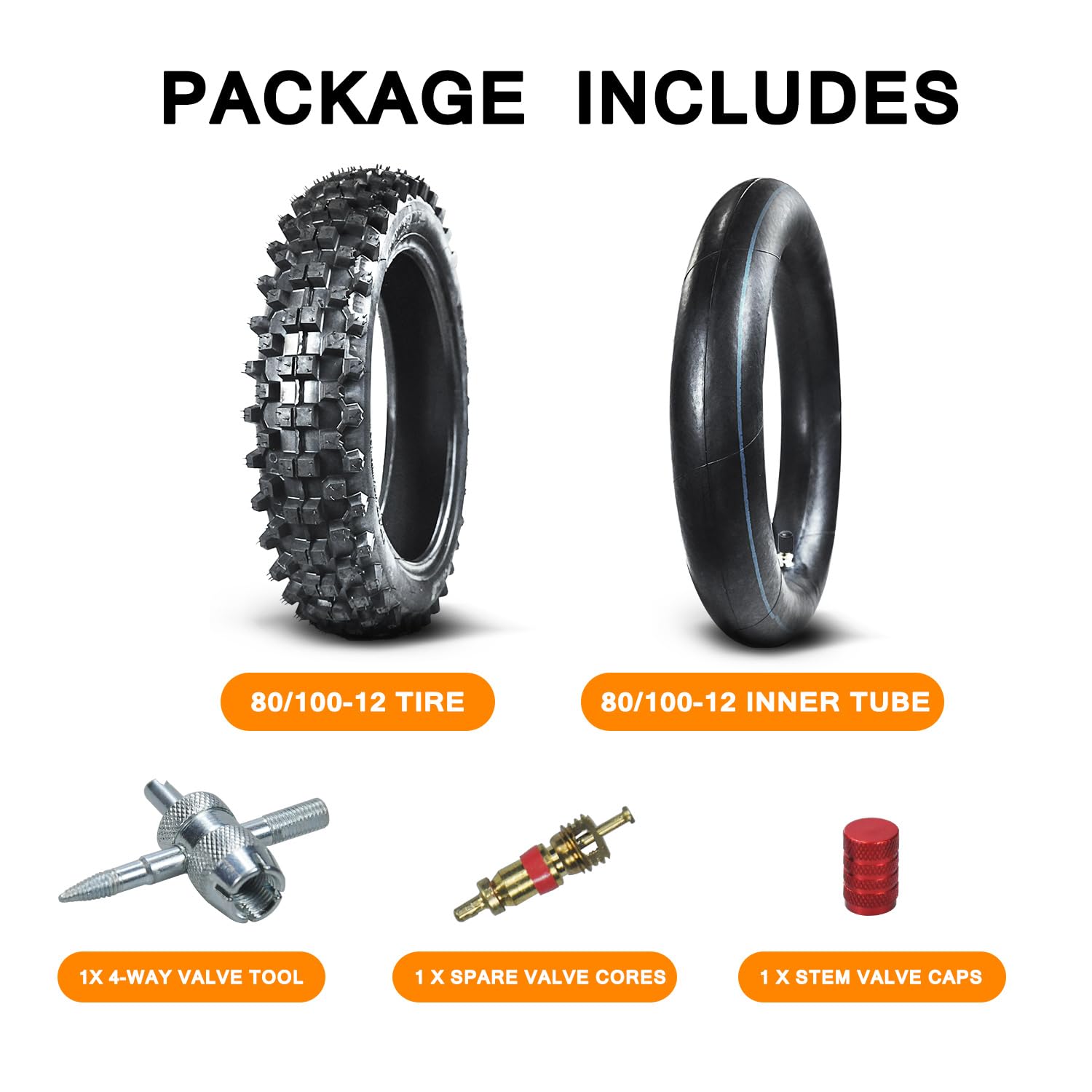 HOLATO Rear 80/100-12 3.00-12 Tire and Inner Tube for 110cc 125cc CRF70 CRF110 XR70 KLX110 TTR90 PW80 RM60 RM65 TaoTao DB14 SSR Apollo Coolster Dirt Pit Bike Motorcycle Off Road Motocross Heavy Duty
