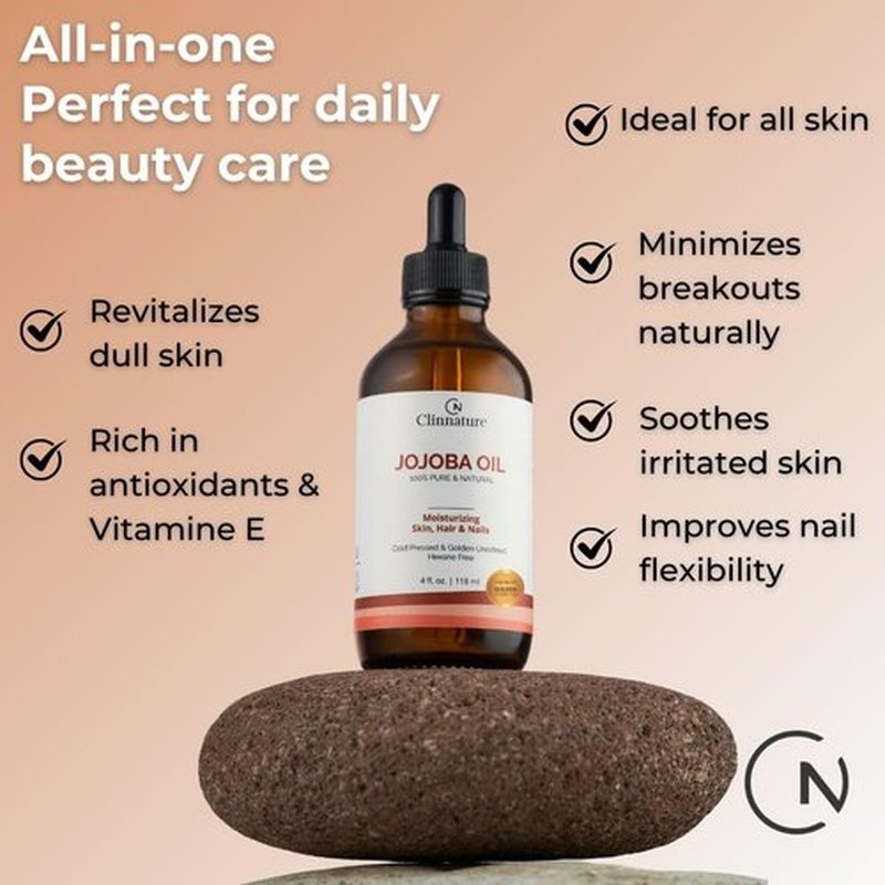 Clinnature Jojoba Oil for Nails & Cuticles – 100% Pure & Cold-Pressed Nail Oil for Stronger, Healthier Nails – Deep Cuticle Moisturizer for Dry, Cracked Skin – Hexane-Free, Fast Absorbing