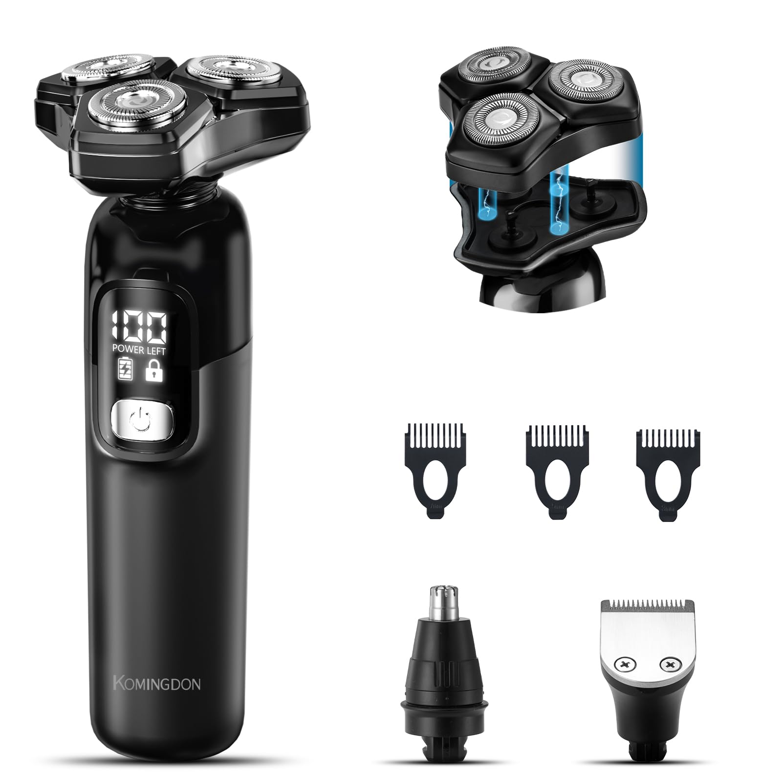 Electric Razor for Men, Magnetic Shavers for Men Face, Wet Dry Mens Electric Razors for Shaving Face, USB-C Rechargeable Multi-Functional Rotary Shaver with Nose Sideburns Hair Trimmer