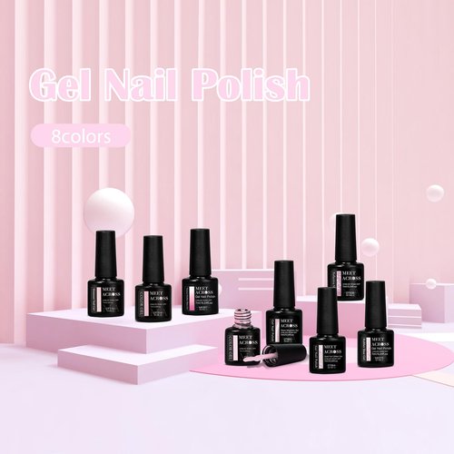 MEET ACROSS Gel Nail Polish Set, 8 Colors, UV/LED Soak Off (Pink, 8pcs)