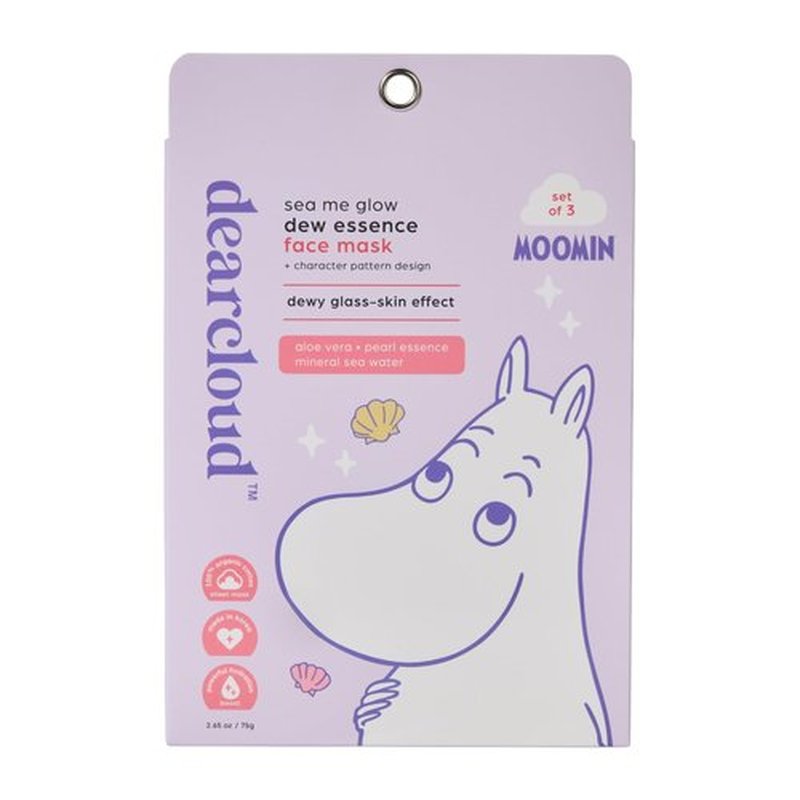 dearcloud Moomin' Sea Me Glow Dew Essence Face Mask, Korean Sheet Mask - Allantoin, Niacinamide & Cica (3 Count)