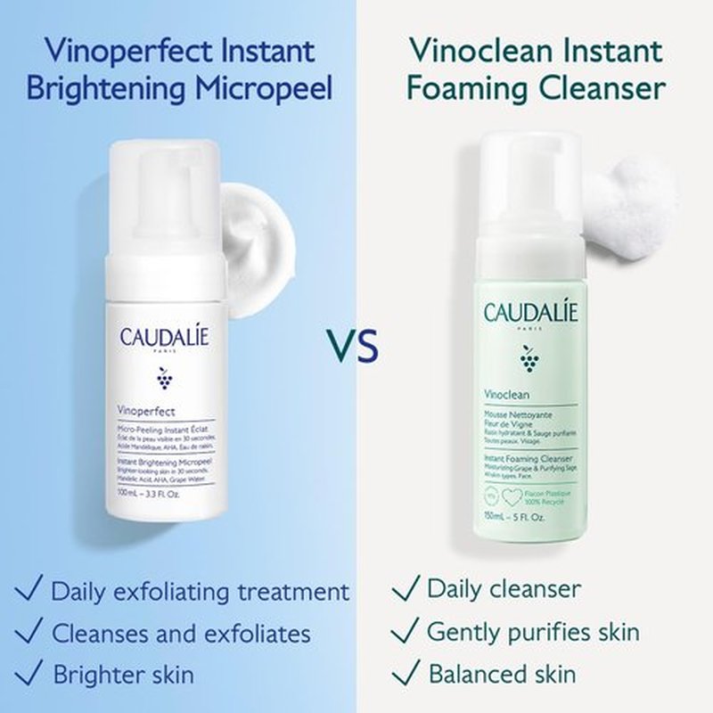 Caudalie Vinoperfect Instant Brightening Mandelic Acid and AHAs Micropeel Foam Cleanser - 100 mL