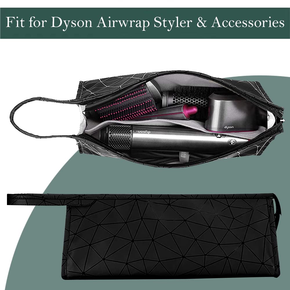 Ezindraw Premium Leather Tracvel Case Compatible with Dyson Airwrap Styler and Shark Flexstyle, Storage Bag for Supersonic Hair Dryer, Portable Organizer for Airwrap Dupes（Black）