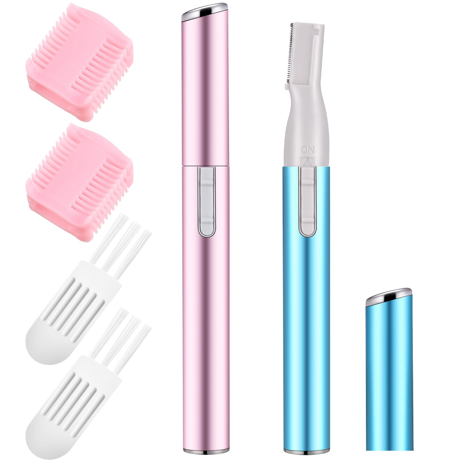 Chumia 2 Pcs Electric Eyebrow Trimmer Women Precision Face Razors Mini Shaver with Comb Christmas Women Gift Battery Operated Personal Epilator for Face Neck Fuzz Lips Leg(Pink,Azure)