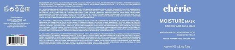 chérie Deep Conditioning Hair Mask for Curly and Straight Hair With Macadamia Oil, Hyaluronic Acid & Bamboo Extract, Hydrating for Dry Damaged, Helps Repair, Reducing Frizz & Breakage, Vegan 16.90 oz