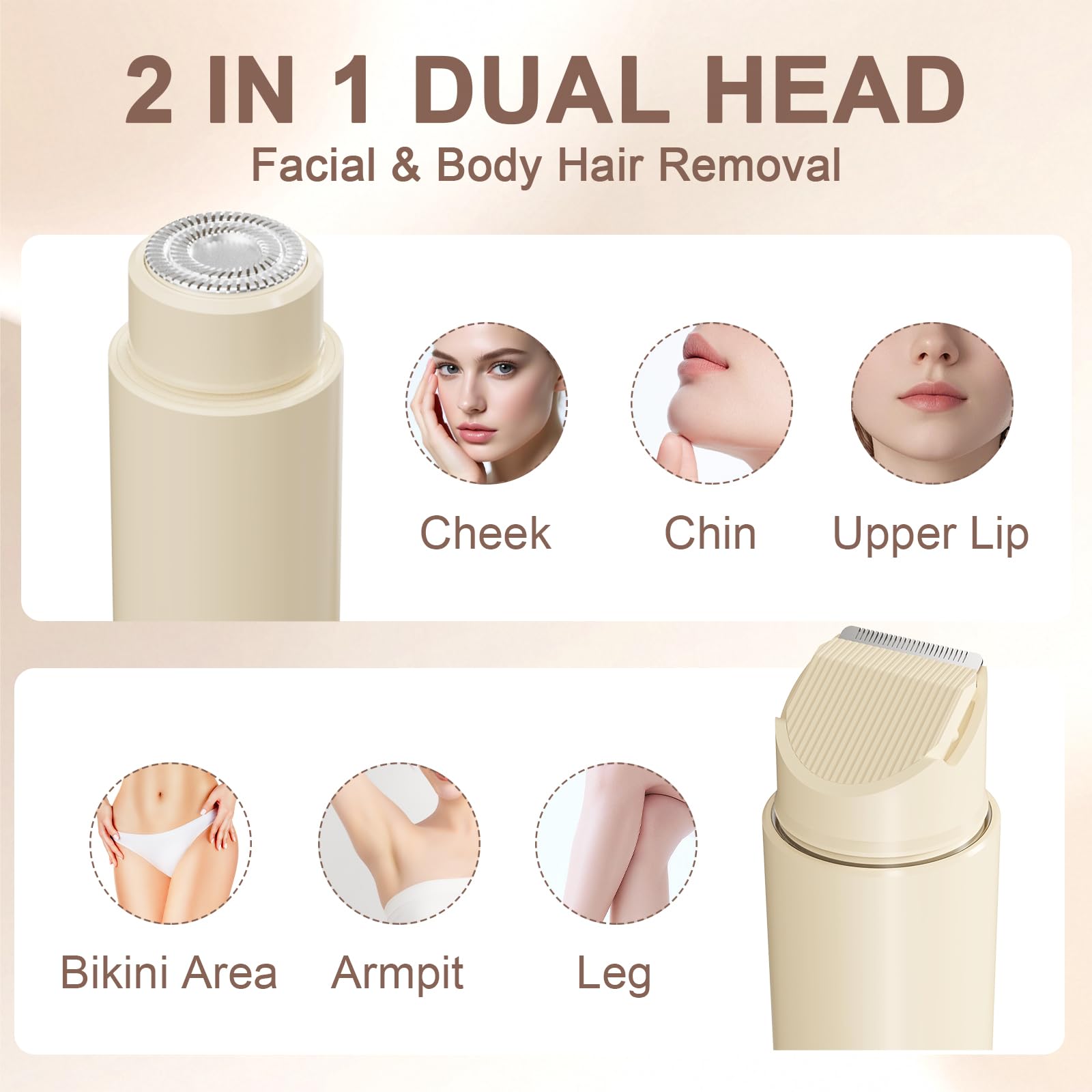 Bikini Trimmer for Women, 2-in-1 Rechargeable Electric Razor for Pubic Hair, IPX7 Waterproof Wet & Dry Use, Painless Electric Shaver for Private Area Bikini Shaver for Legs, Face, and Underarms
