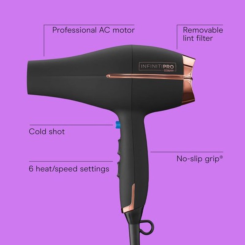 INFINITI PRO by CONAIR 1875W Hair Dryer - Ceramic Technology, Diffuser & Concentrator, Black