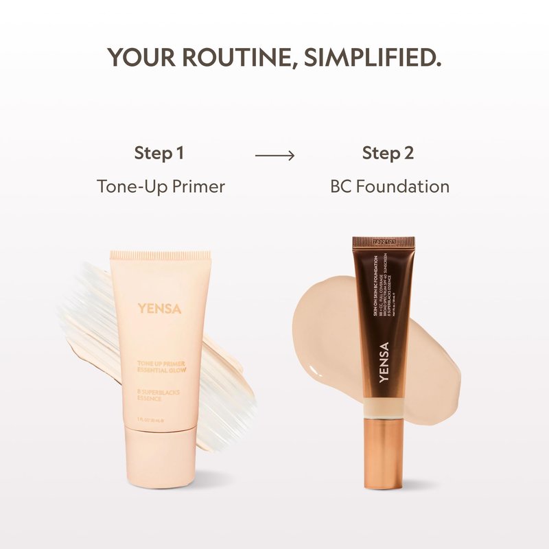 YENSA Skin on Skin BC Foundation Makeup - CC Cream, BB Cream & Full Coverage Foundation-In-One - Buildable, Radiant Finish with SPF 40, Hyaluronic Acid, Peptides & 8 SuperBlacks - Medium Warm (1 oz)
