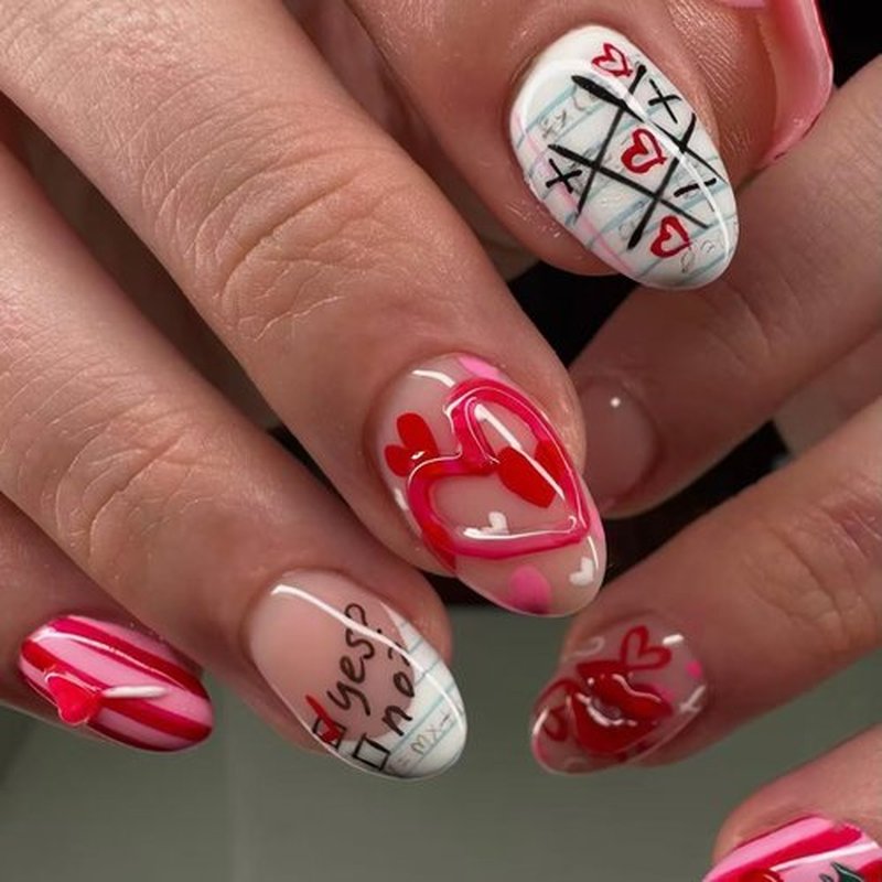 plalely Press on Nails Medium Almond,Handmade Acrylic Press on Nails with Flower Designs，Short Stick on Nail for Women 24pcs
