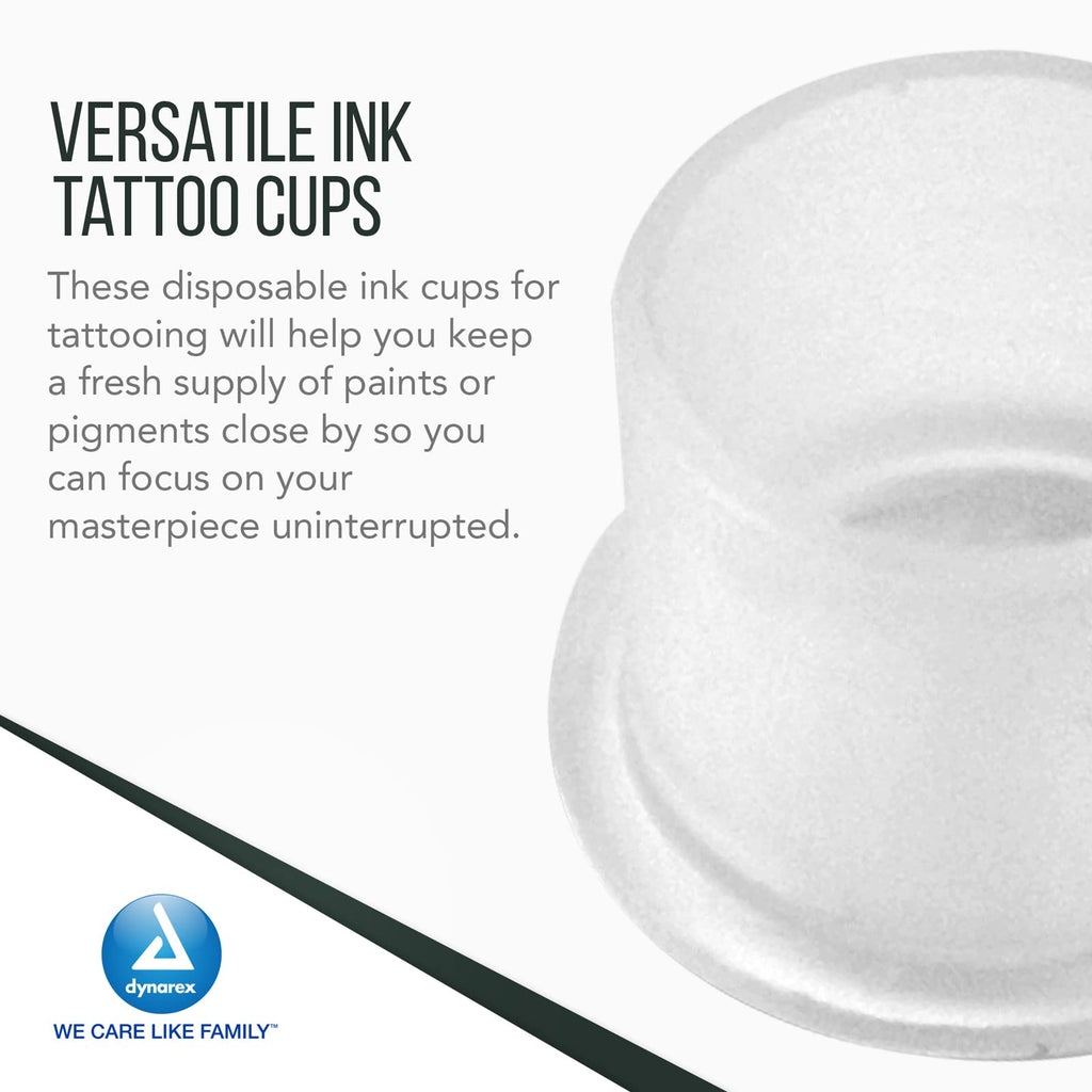 Dynarex Tattoo Ink Cups - 17mm Clear Disposable Plastic Ink Caps for Tattooing - Tattoo Ink Caps with Flat Bottom, Wide Rims - 1000 Per Bag, 10 Bags