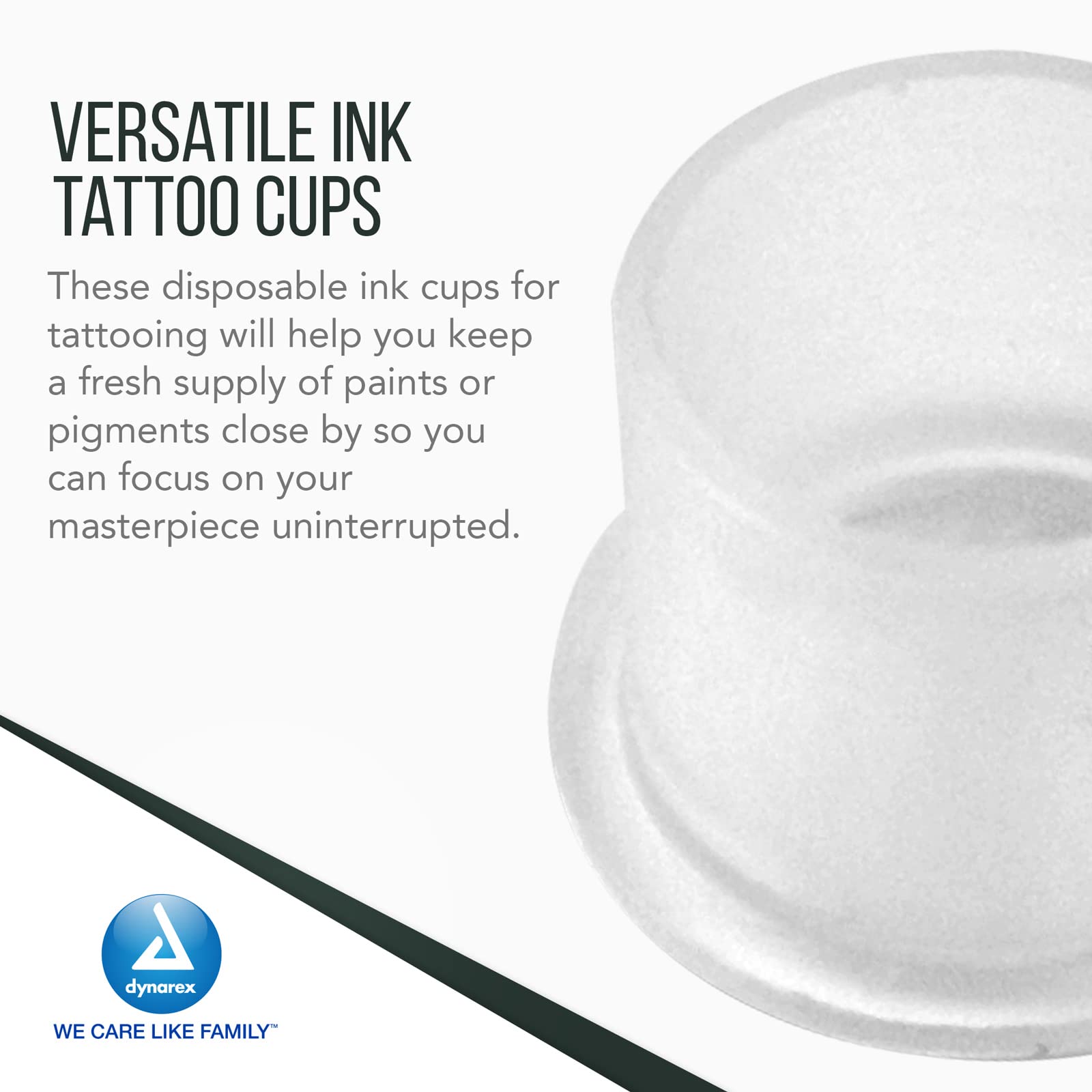 Dynarex Tattoo Ink Cups - 17mm Clear Disposable Plastic Ink Caps for Tattooing - Tattoo Ink Caps with Flat Bottom, Wide Rims - 1000 Per Bag, 10 Bags