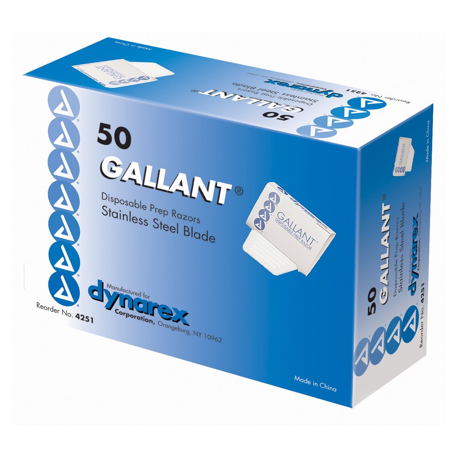 Dynarex Gallant Disposable Prep Razors, Used before ECG and other Procedures, Disposable Ergonomic Surgical Razors with Open Design, 1 Box of 50