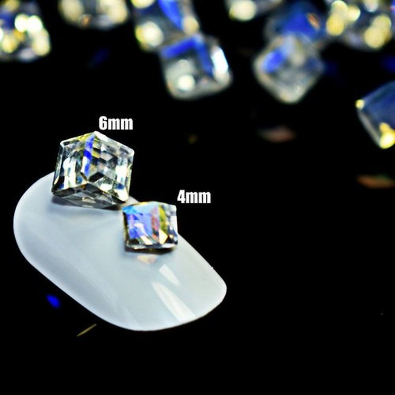 60PCS /lot 3D Cube Square Rhinestone Crystal Glass Nails Beads Decoration Manicure Nail Art (Clear)