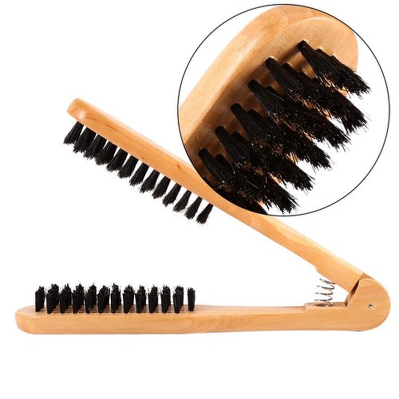 CYSFETENA Wooden Hair Straightening Brush Comb, Double Sided Bristle Brush, Clamp Hair Straightenner for Smoothing and Straightening, Professional Hairdressing Anti-static Comb