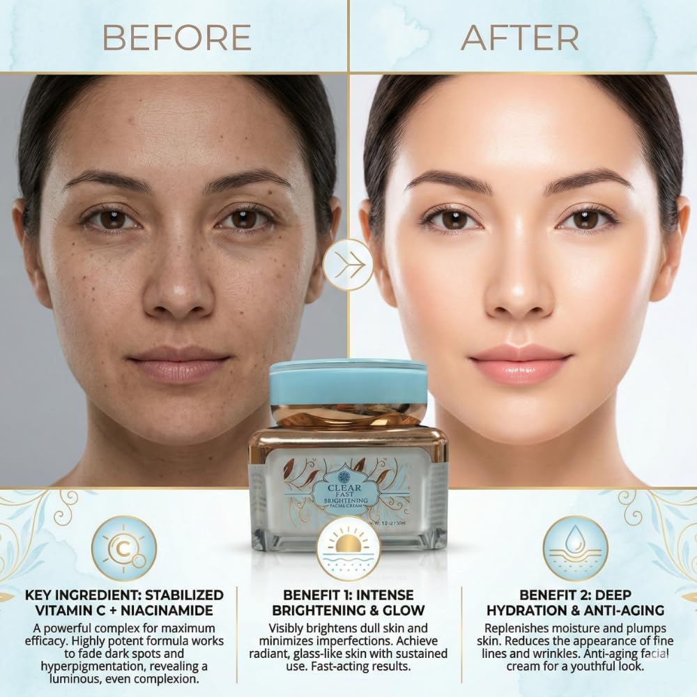 OKAY Clear Fast Brightening Facial Cream 1.9 oz – Daily Skin Brightening Moisturizer for Dark Spots & Uneven Tone – Hydrating, Paraben & Sulfate Free Face Cream for Glowing Skin