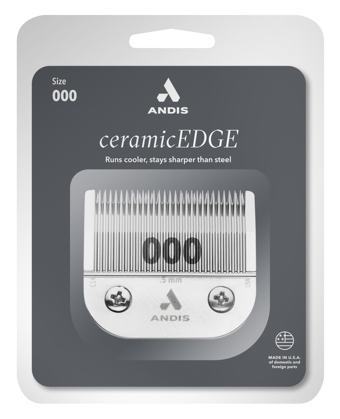 Andis – 64480, Ceramic Edge Carbon-Infused Detachable 0.5mm Clipper Blade - Close Cutting, Body Grooming Blades - Compatible With Most Andis, Oster A5, Series Clipper - Size 1/50" Cut Length, Chrome