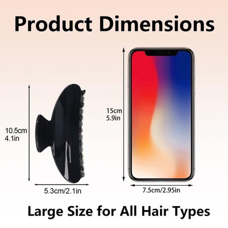 Black Hair Claw Clip for Women, Premium PC Material for Long-Term Use, 4.1 Inch Big Strong Hold No Slip Hair Clips for Thick or Thin Hair, Includes 2 Black Satin Scrunchies