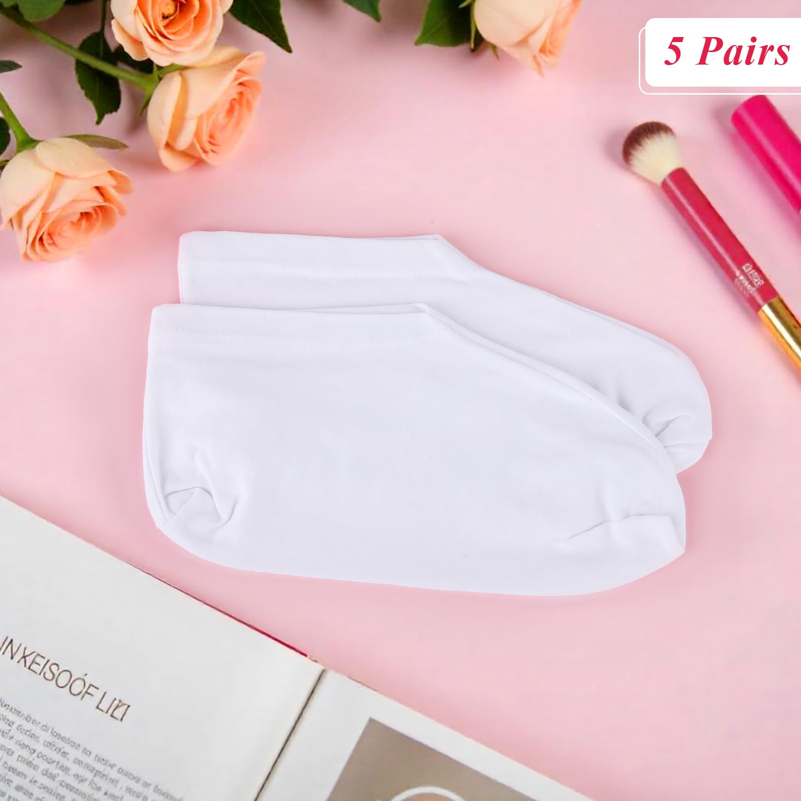 10-Pack White Spa Cotton Socks, Reusable Hydrating Socks, Cotton Blend Breathable Foot Mask Sleeves for Dry, Cracked Feet Relief, Overnight Moisturizing Foot Care, Home SPA Therapy