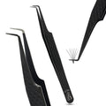 My Lash Tools Fiber Tip Lash Tweezers for Eyelash Extension Curved 90 Degree Angle Boot Tweezer Best for Volume, Individual Isolation & Classic Lashes Stainless Steel Lash Supply (Black)