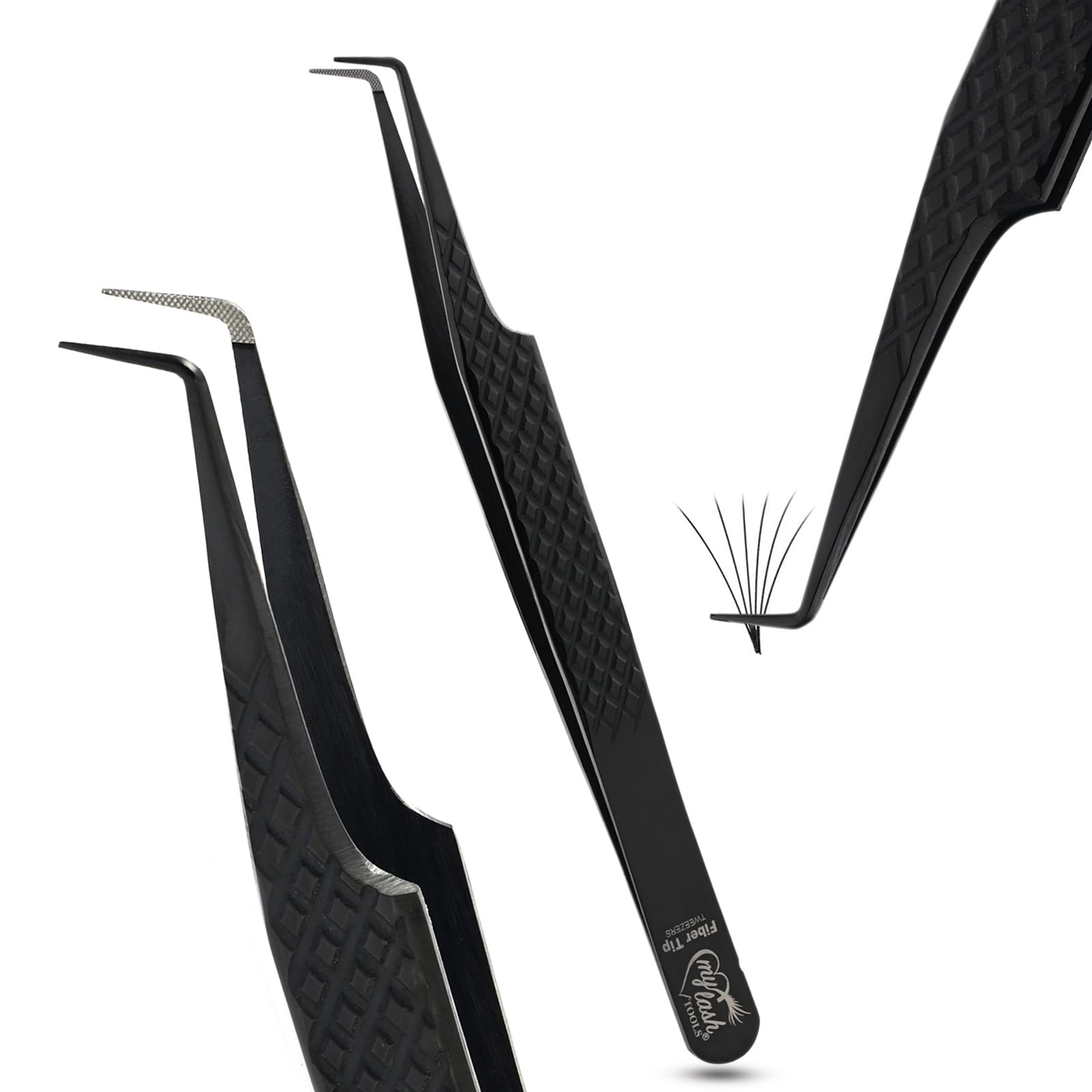 My Lash Tools Fiber Tip Lash Tweezers for Eyelash Extension Curved 90 Degree Angle Boot Tweezer Best for Volume, Individual Isolation & Classic Lashes Stainless Steel Lash Supply (Black)