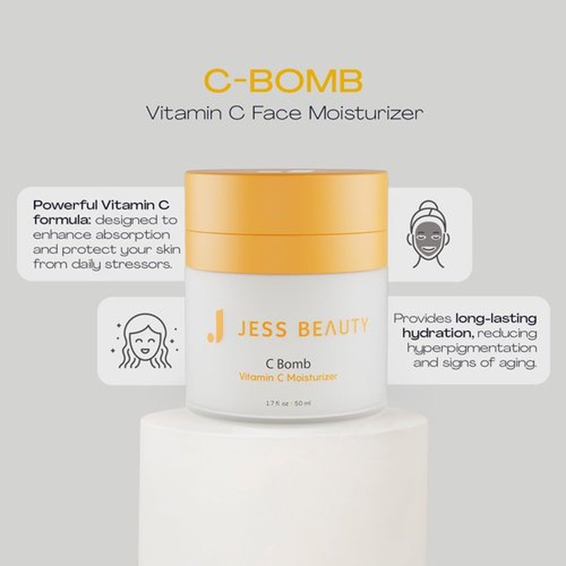 JESS BEAUTY | Vitamin C Face Moisturizer for Even Skin Tone - Hydrating Skincare Cream 1.7 fl oz