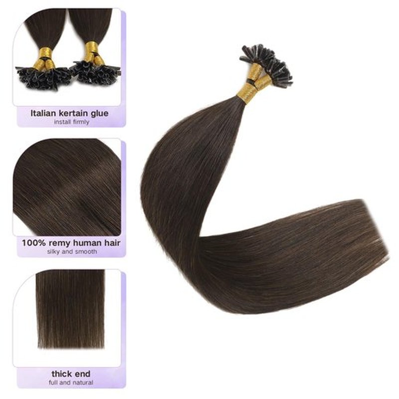 Sindra Keratin U Tip Real Human Hair Extensions Darkest Brown Color 20inch 50Grams New Generation Keratin Hair Extensions 50 Strand Prebonded Fusion Tip Hair Extensions（Utip#2-20inch）