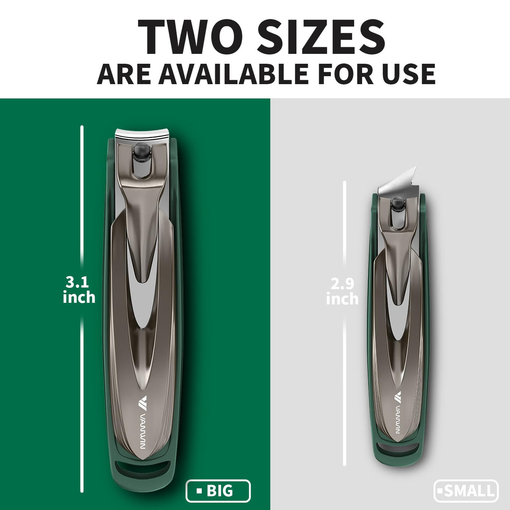 VANWIN Nail Clippers with Catcher, 2-Pack Slanted & Curved Nail Clippers for Ingrown Toenails and Fingernails, Anti-Splash Nail Cutter for Men, Women, Seniors, Heavy-Duty Finger Nail Clippers Adult