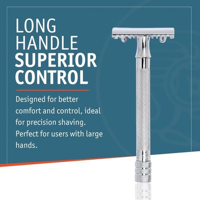 MERKUR 25C Double Edge Safety Razor - Bright Chrome, Open Comb Design, Long Handle, Eco-Friendly