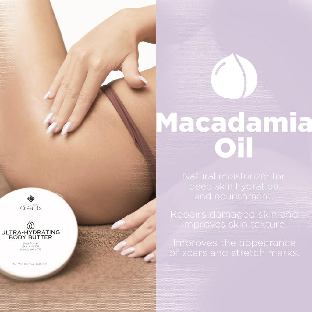Cosmétiques Créatifs Ultra-Hydrating Body Butter with Shea Butter, 8.5 fl. oz., Salted Caramel and Macadamia Scent, Deep Moisturizing, Soothes, Repairs, and Nourishes Skin