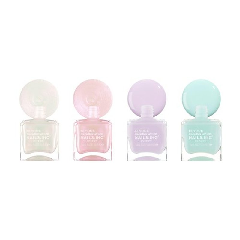 Nails Inc The Glow Story Nail Polish Set, Hyaluronic Acid, Glossy, No Chip, Long Lasting, Quick Dry, Air Dry, Professional Manicures & Pedicures, Fingernails & Toenails, Vegan Nail Polish, 4 Piece Set