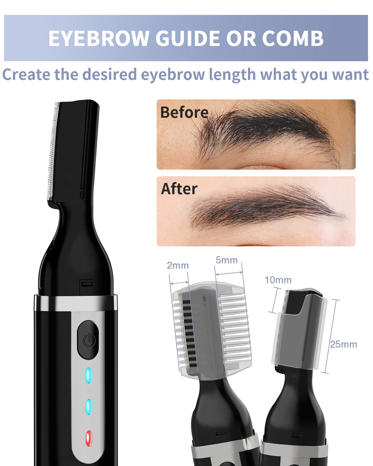 Eyebrow Trimmer, Electric Eyebrow Razor for Women Men, Rechargeable Painless LED Light Facial Hair Shaver Remover with Replacement Blade for Face Lips Neck Leg