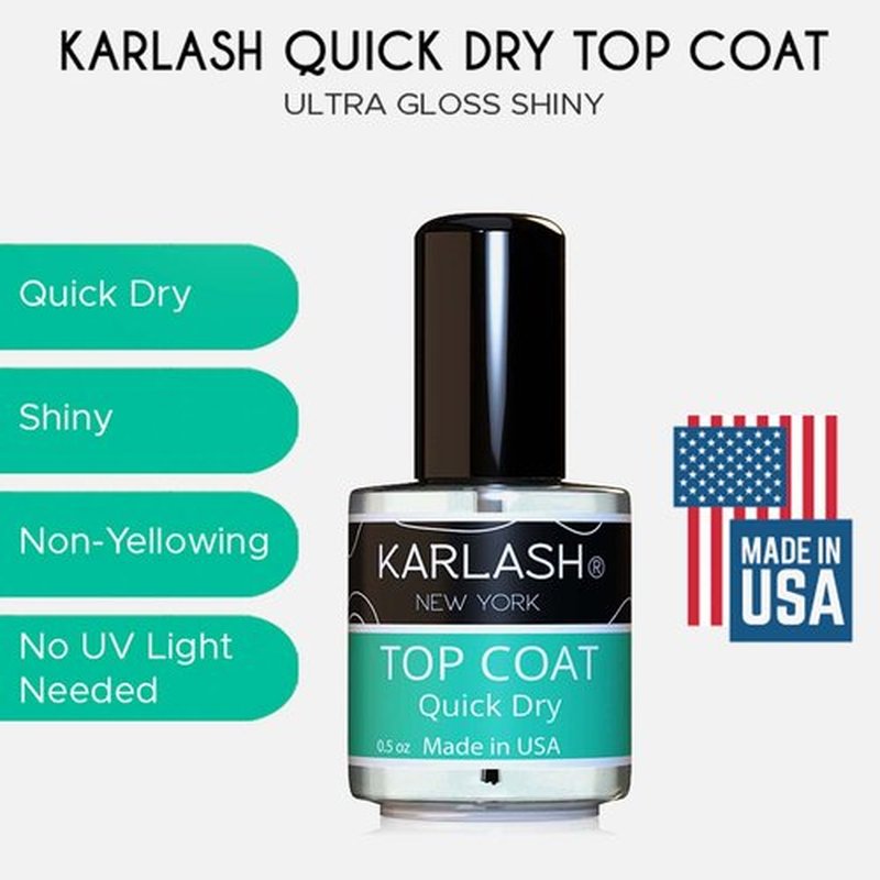 Karlash Quick Dry Nail Polish Top Coat - Fast-Drying & Super Shiny Finish | 0.5 oz (2 Pieces)