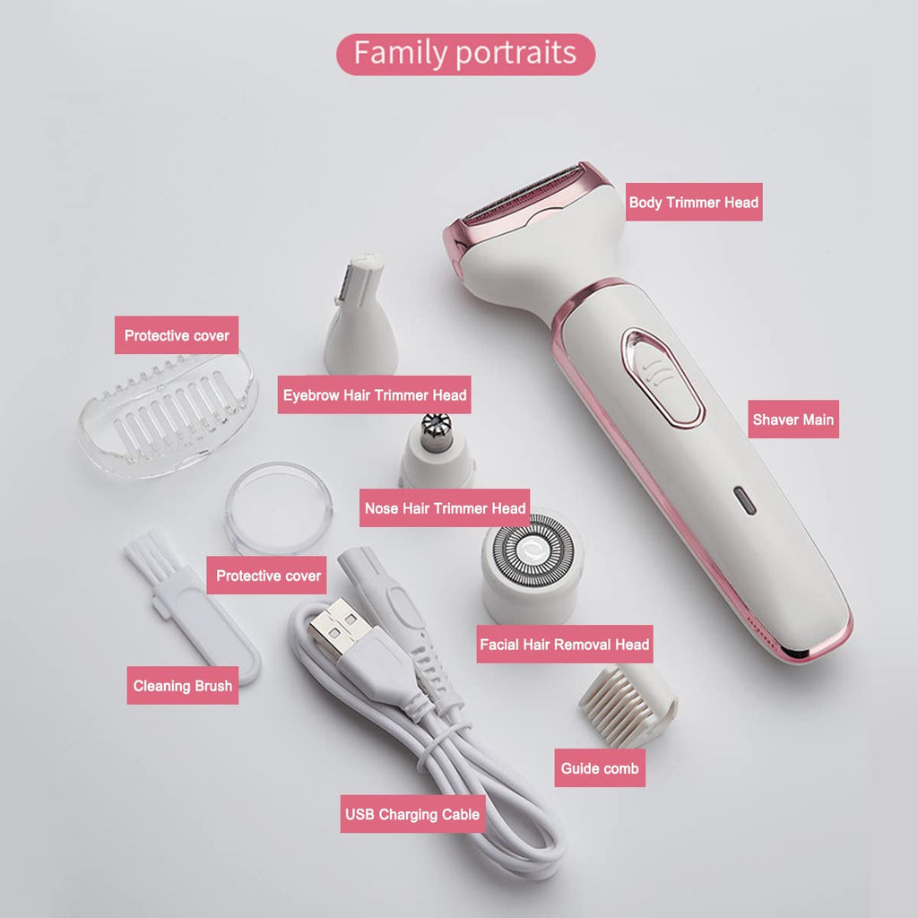 ANFOOS Electric Razor for Women,Hair Trimmer for Face Nose Eyebrow Beard Mustache Arm Leg Armpit Bikini,Painless Rechargeable Portable 4 in 1 Womens Body Shavers Set