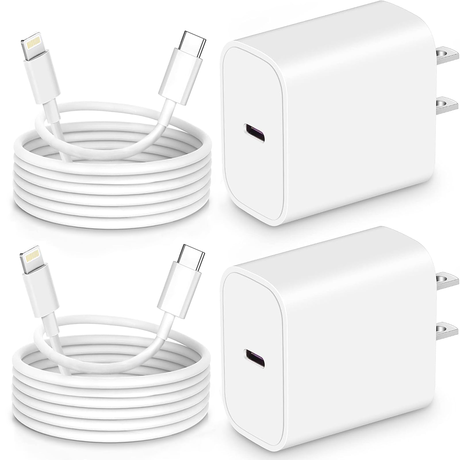 OMBROA Fast-Charging-Cord [MFi Certified],20W PD USB C Wall Charger and 2-Pack(6ft+10ft) Fast Charging Cable