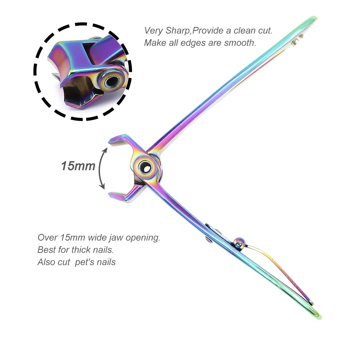 SZQHT Ultra Wide Jaw Opening Nail Clippers Set, Toenail Clippers for Thick Nails, Heavy Duty Nail Cutter, Stainless Steel Toe Nail Clippers for Seniors, Men & Women Manicure,Pedicure,Big(Prismatic)