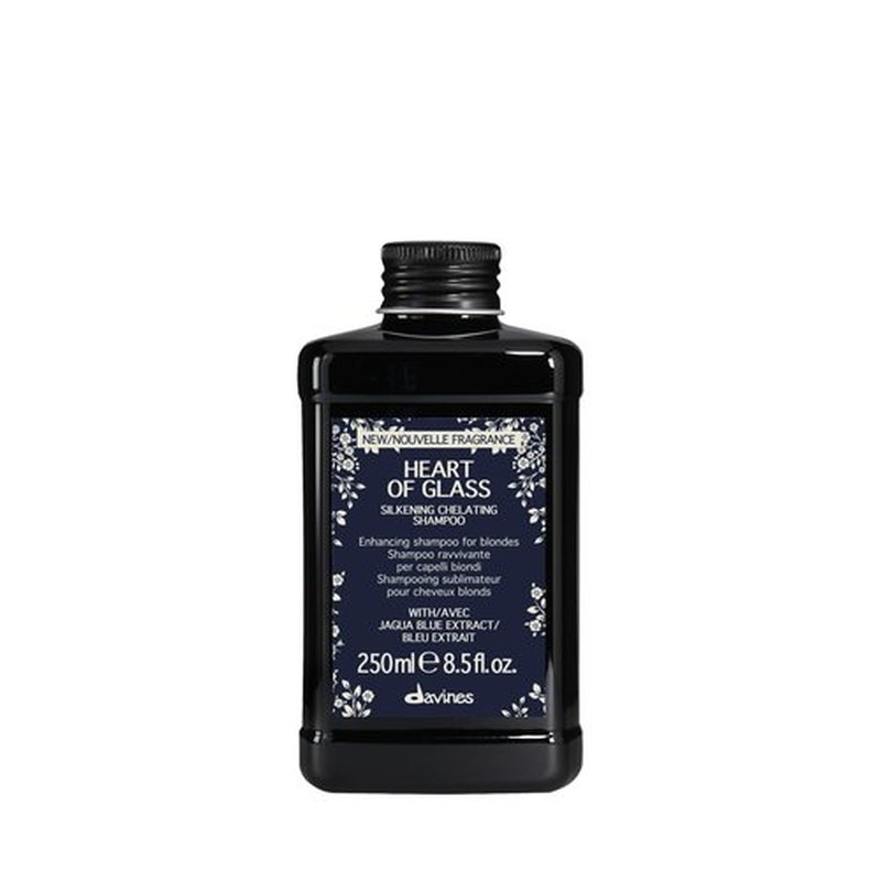 Davines Heart of Glass Silkening Chelating Shampoo, Blue Shampoo for Blonde & Silver Hair - Gentle Cleanser with Jagua Blue Extract Balances Unwanted Tones & Illuminates, 8.45 Fl Oz