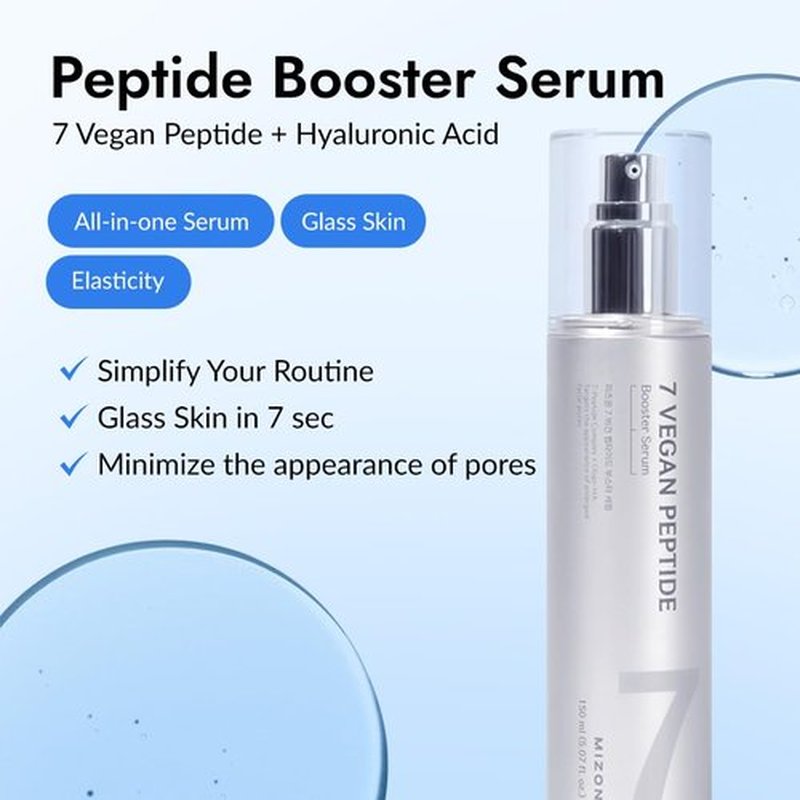 MIZON Vegan Peptide Booster Serum - Anti-Aging Face Serum with Niacinamide & Hyaluronic Acid | 5.07 fl oz