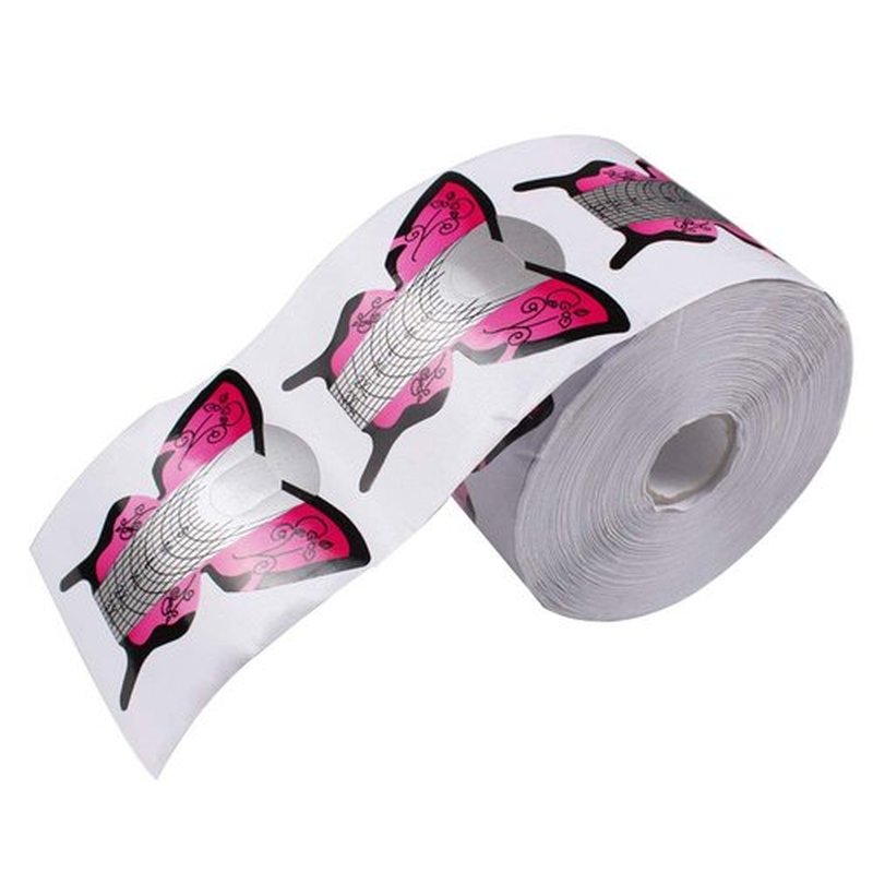 Beauty Leader 500pcs Nail Form Pink Butterfly Design Adhesive Nail Form for Acrylic/UV Gel Nail Tips Extension Manicure Nail Art Forms