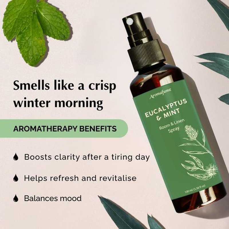 Aromafume Eucalyptus & Mint Room Spray - Aromatherapy Linen Mist with Pure Essential Oils | 100ml/3.38fl oz