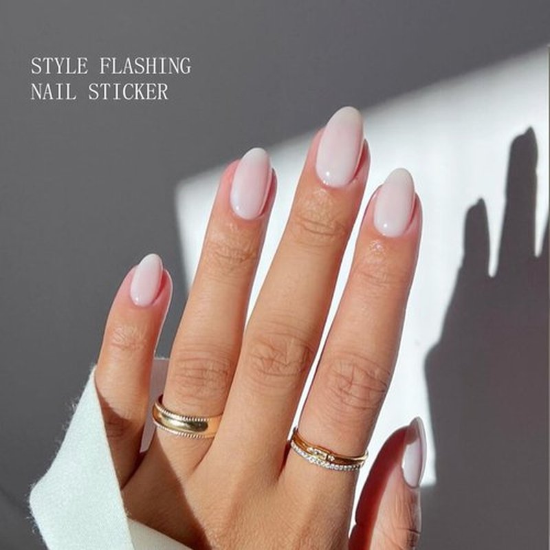 JMEOWIO Gel Nail Stickers Milky White Pink Semi Cured Gel Nail Strips Wraps UV/LED Nails Art Design Decoration Accessories