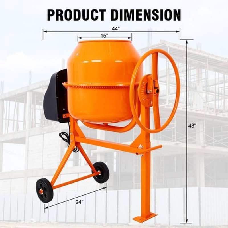 Skiennix 5.0 Cu. Ft Electric Cement Mixer - 650W Heavy-Duty Portable Concrete Mixer with Wheels & Stand, Adjustable Tilt, Orange