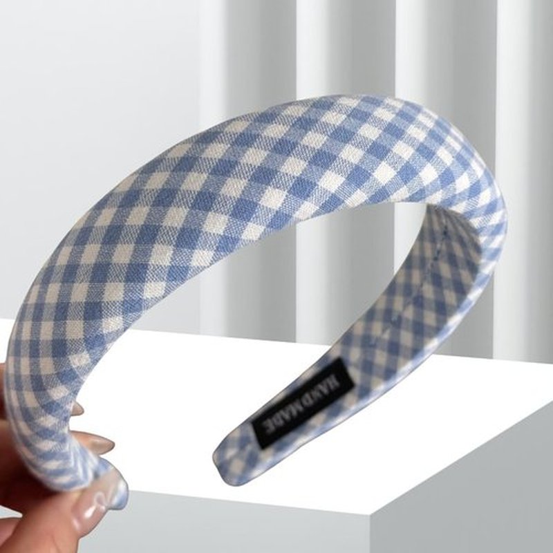 CAUDIO Blue White Striped Knotted Headbands for Women Top Knot Plaid Gingham Hairband Makeup Face Wash Hair Styling Accessories (Blue White)