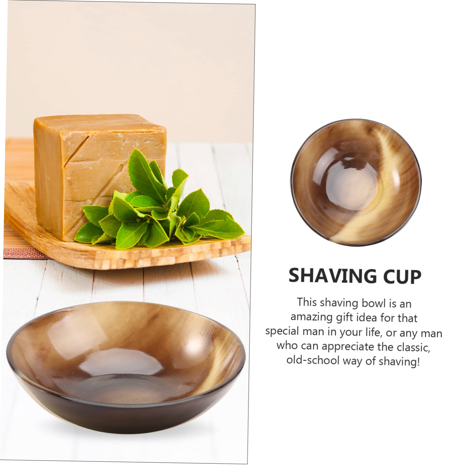 Healifty Natural Yak Horn Shaving Bowl for Men, 3 Inch Shave Soap Lather Mug Hand Carved Viking Decor Mixing Dish for Travel Grooming Kit