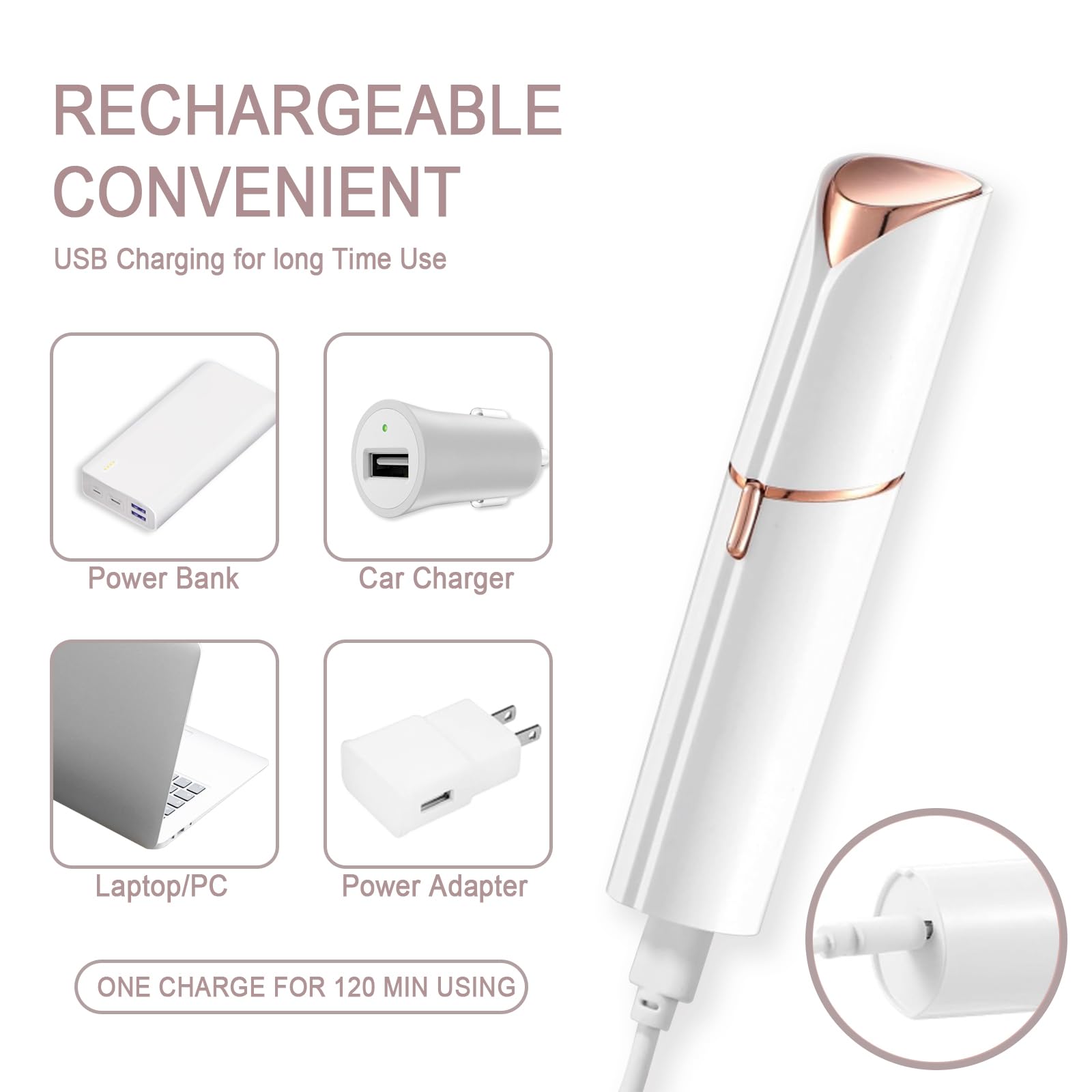 tuokiy Facial Hair Removal for Women, Painless Face Shaver for Womens, Face Razors for Lip, Chin with USB Rechargeable, White